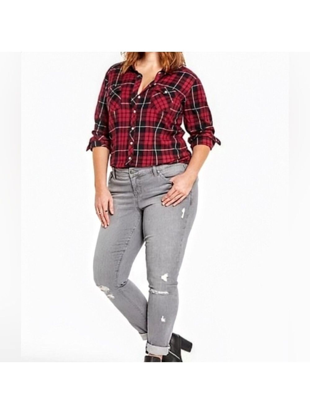 1X • Torrid • Pink & Black Plaid Checkered Button Down Shirt